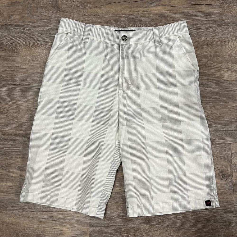 Tony Hawk Men's Light Gray and White Plaid Shorts